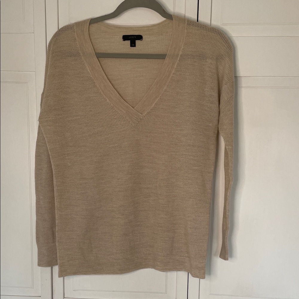J. Crew Women's Beige V-Neck 100% Merino Wool Sweater Sz XXS